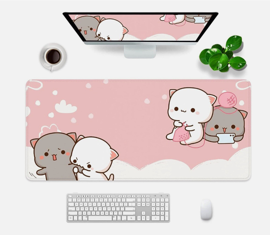 Pink Gaming Mouse Pad Cute Large Kitty Cat 35X15.7X0.12 Inch Extra Large Rubber 