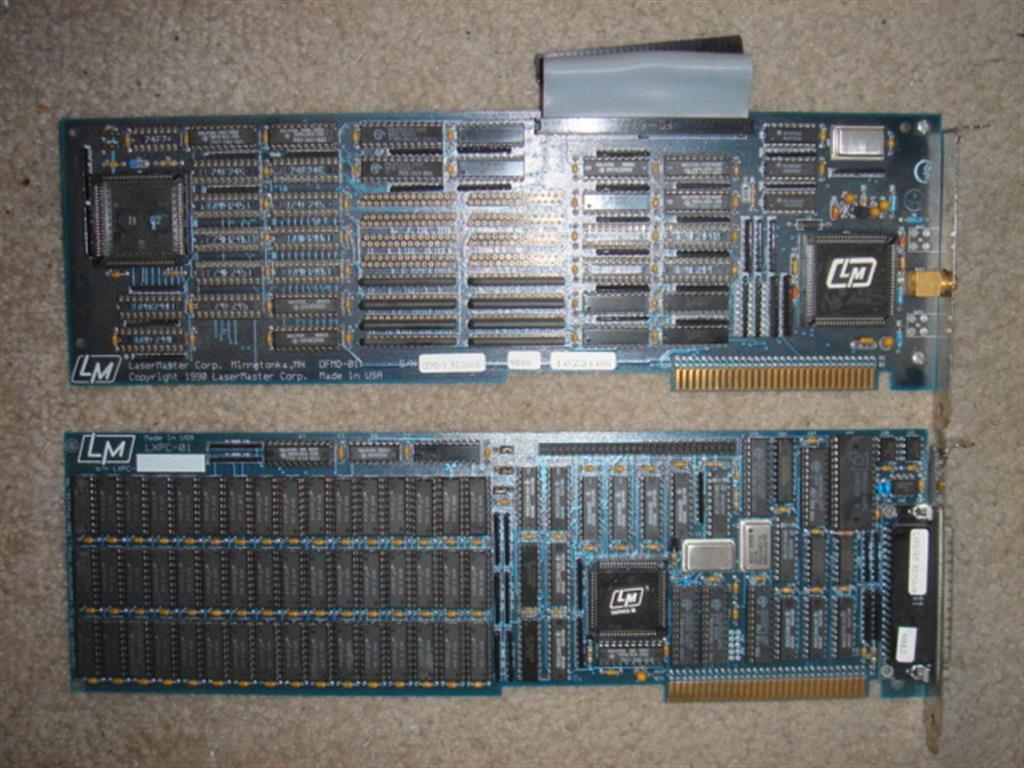 LaserMaster CORP OFMD-01 LXPC-01 ISA Card Set - Lots of DRAM & ZIP RAM Chips