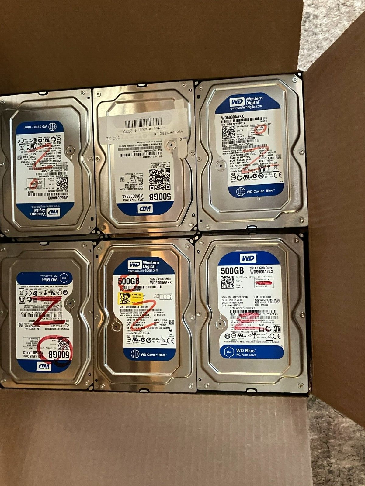 Lot of 36x 500gb Western Digital Blue hard drives 7200rpm 3,5