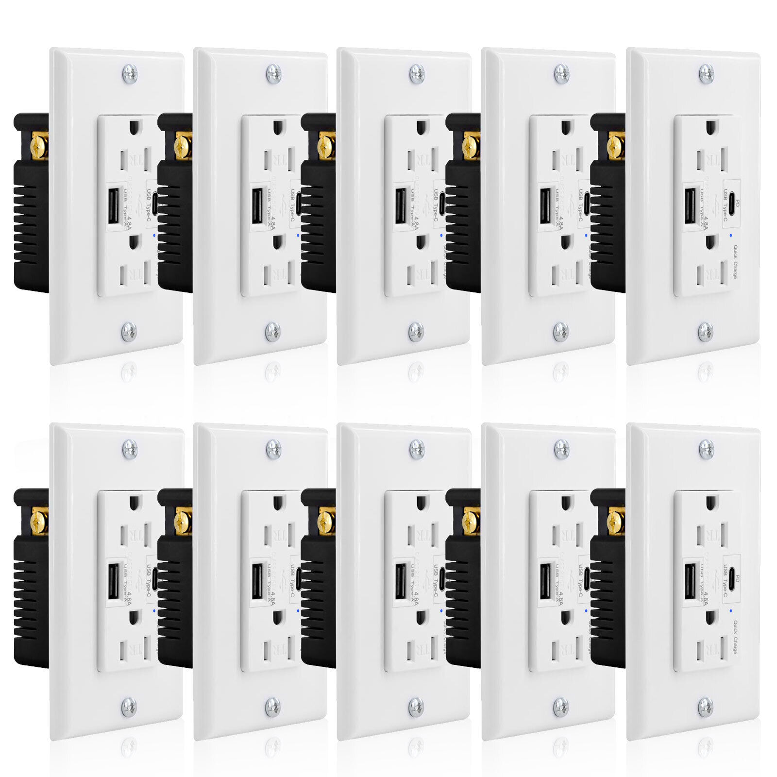 4.8A 24W Type-C USB Wall Outlet Socket with Power Delivery for iPad iPhone 10PCS