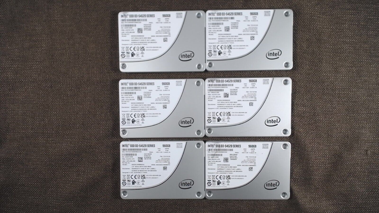 *Lot of 6* Intel SSD D3-S4520 Series 960GB - SSDSC2KB960GZ
