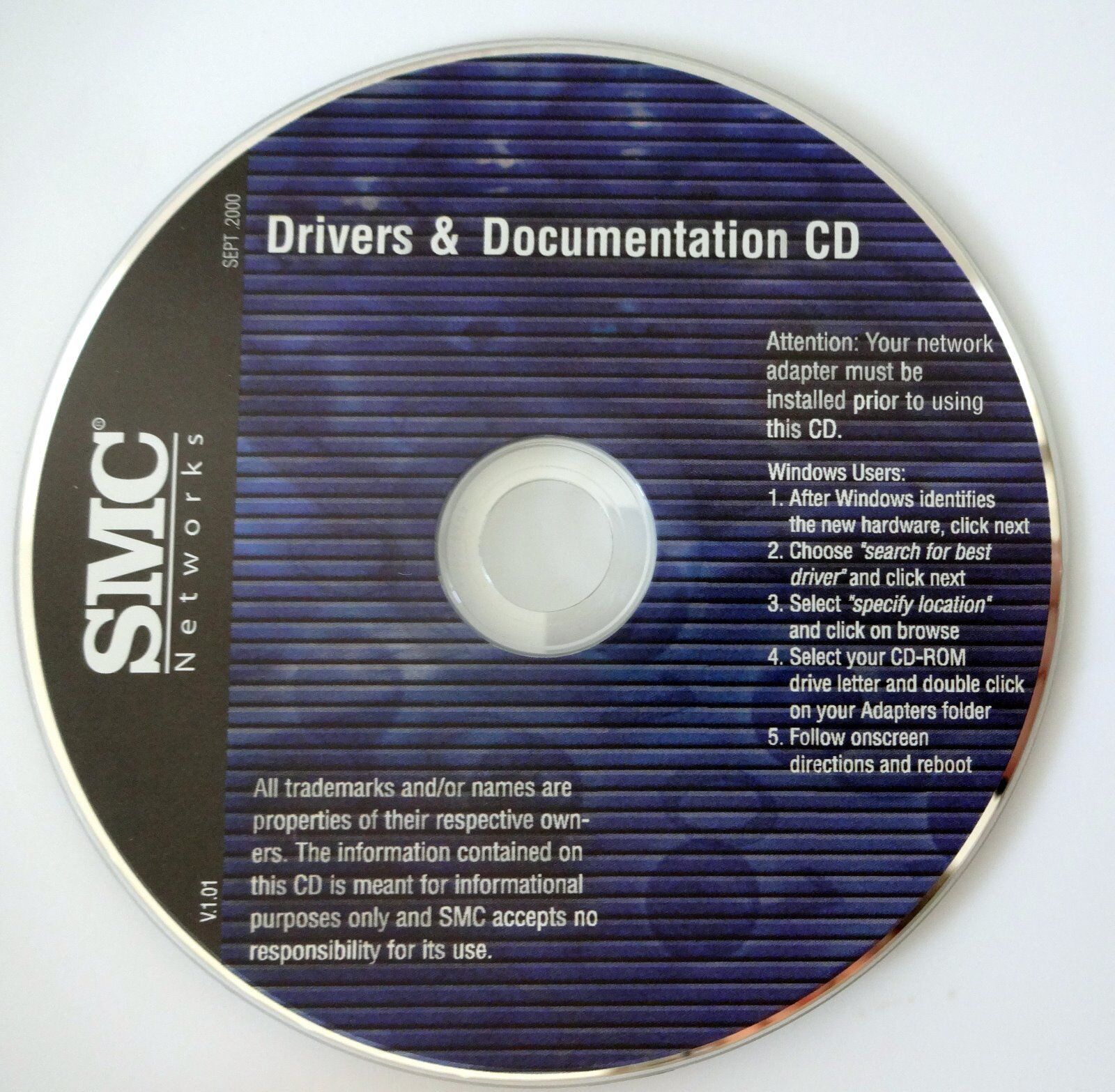 SMC Networks Drivers and Documentation CD V 1.01 Sept. 2000 Software