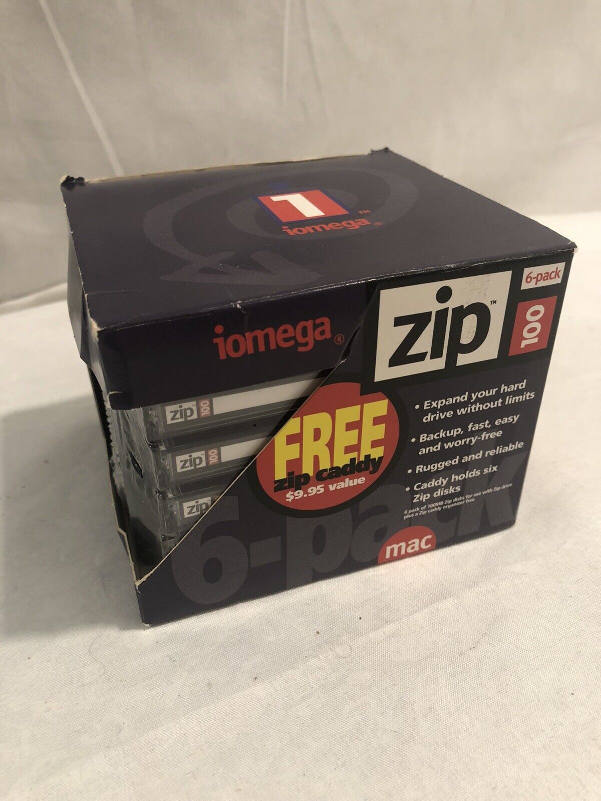 Vintage Iomega Zip 100 Discs (6 Pack) with Caddy - Mac Formatted - New & Sealed