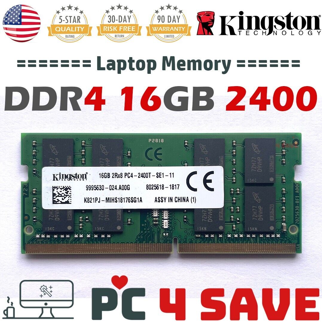 Kingston 16GB x1 DDR4 2400MHz 2Rx8 PC4-2400T 260 Pin SODIMM Laptop RAM Memory
