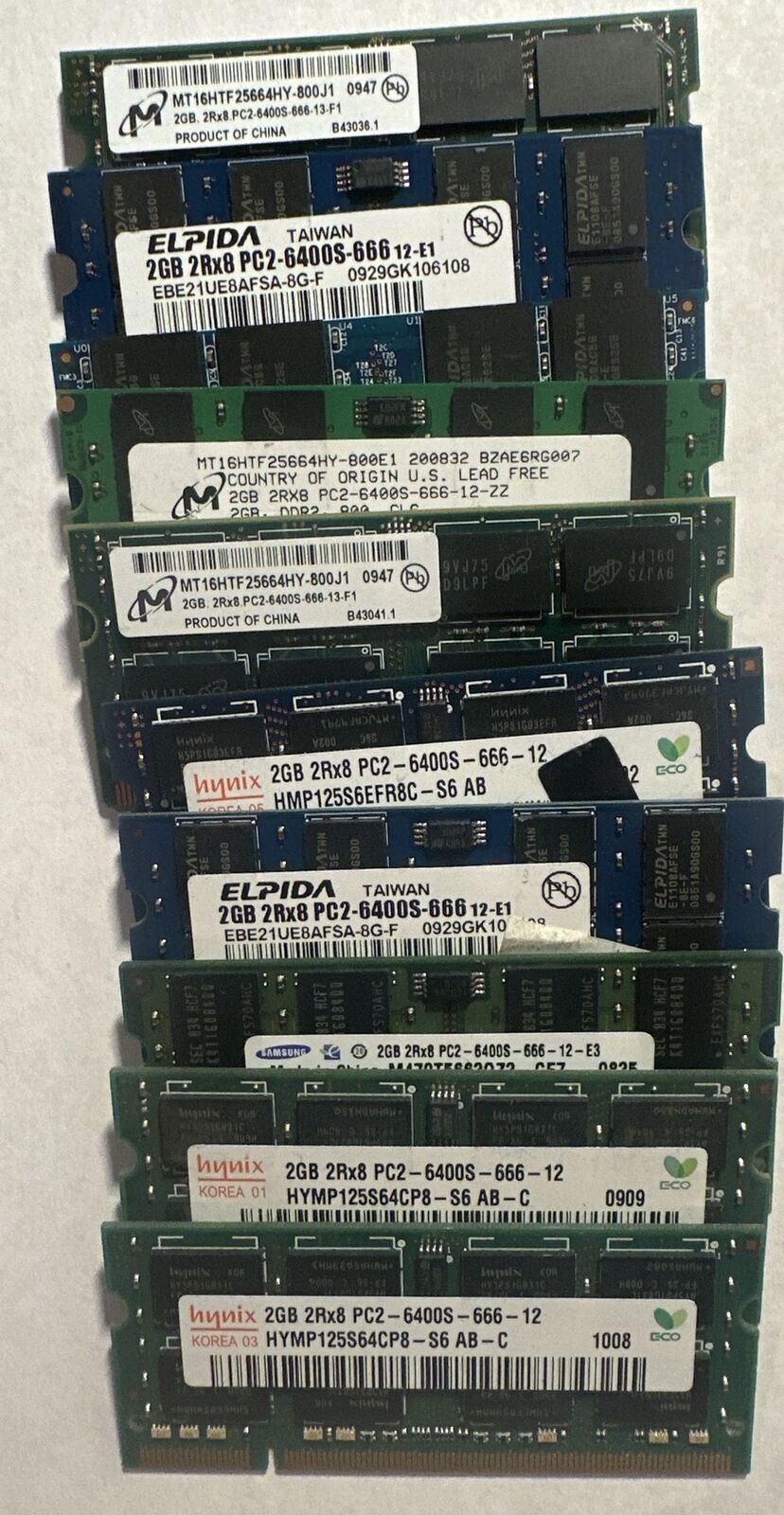 Lot of 10 2GB DDR2-800 PC2-6400 200-Pin SODIMM Laptop Ram Memory (20GB)