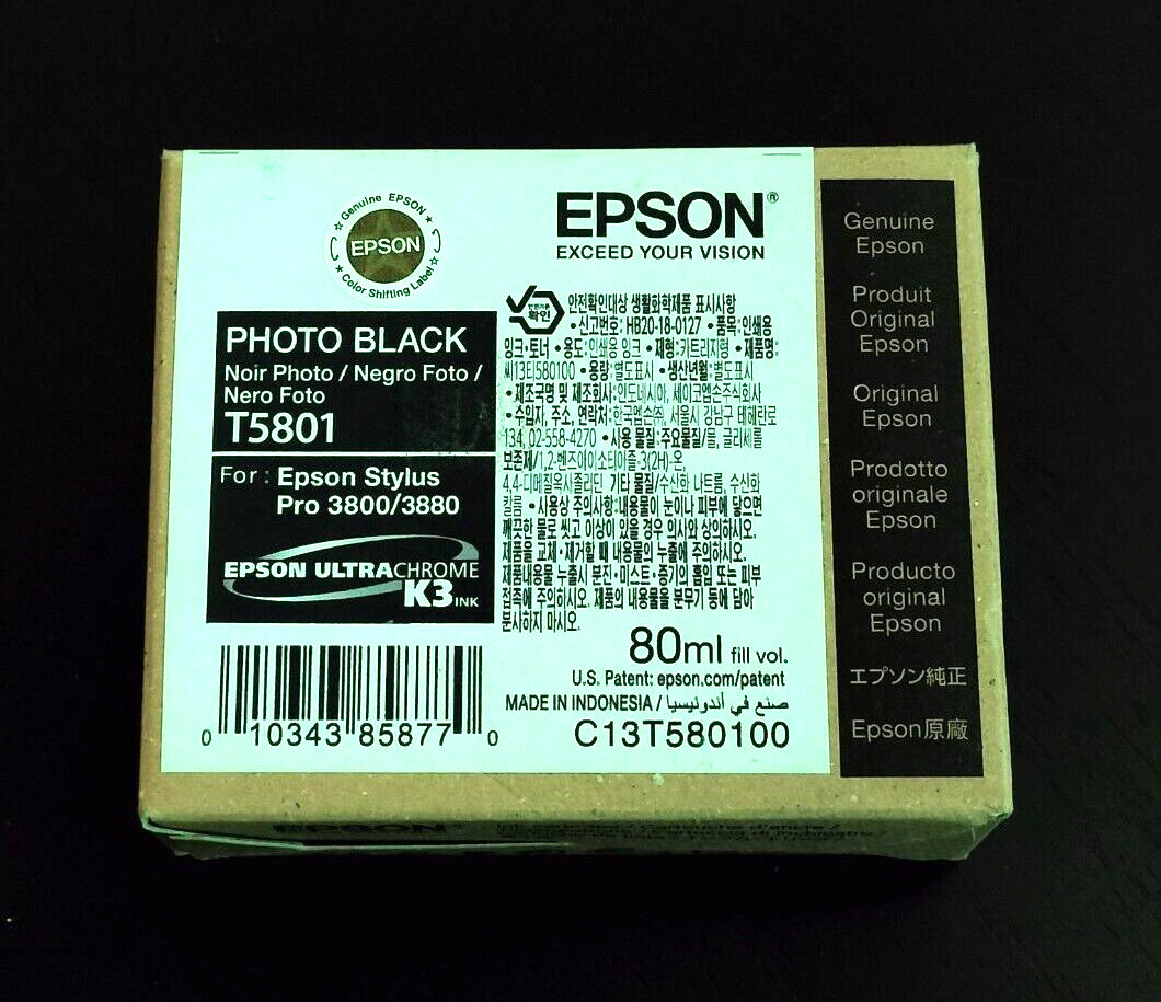 07-2023 Opened Bag Never Used Genuine Epson Pro 3800 3880 Photo Black T5801 Ink