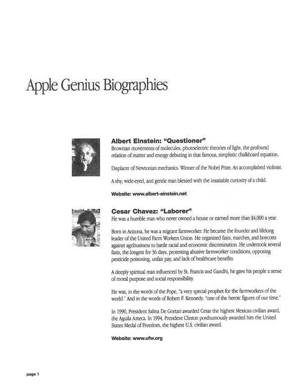 Apple Think Different Genius Biographies and Educators Letter
