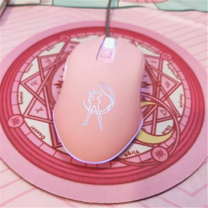 Anime Sailor Moon USB Glow Girl Pink Office Laptop Game Mice With Pad Gift