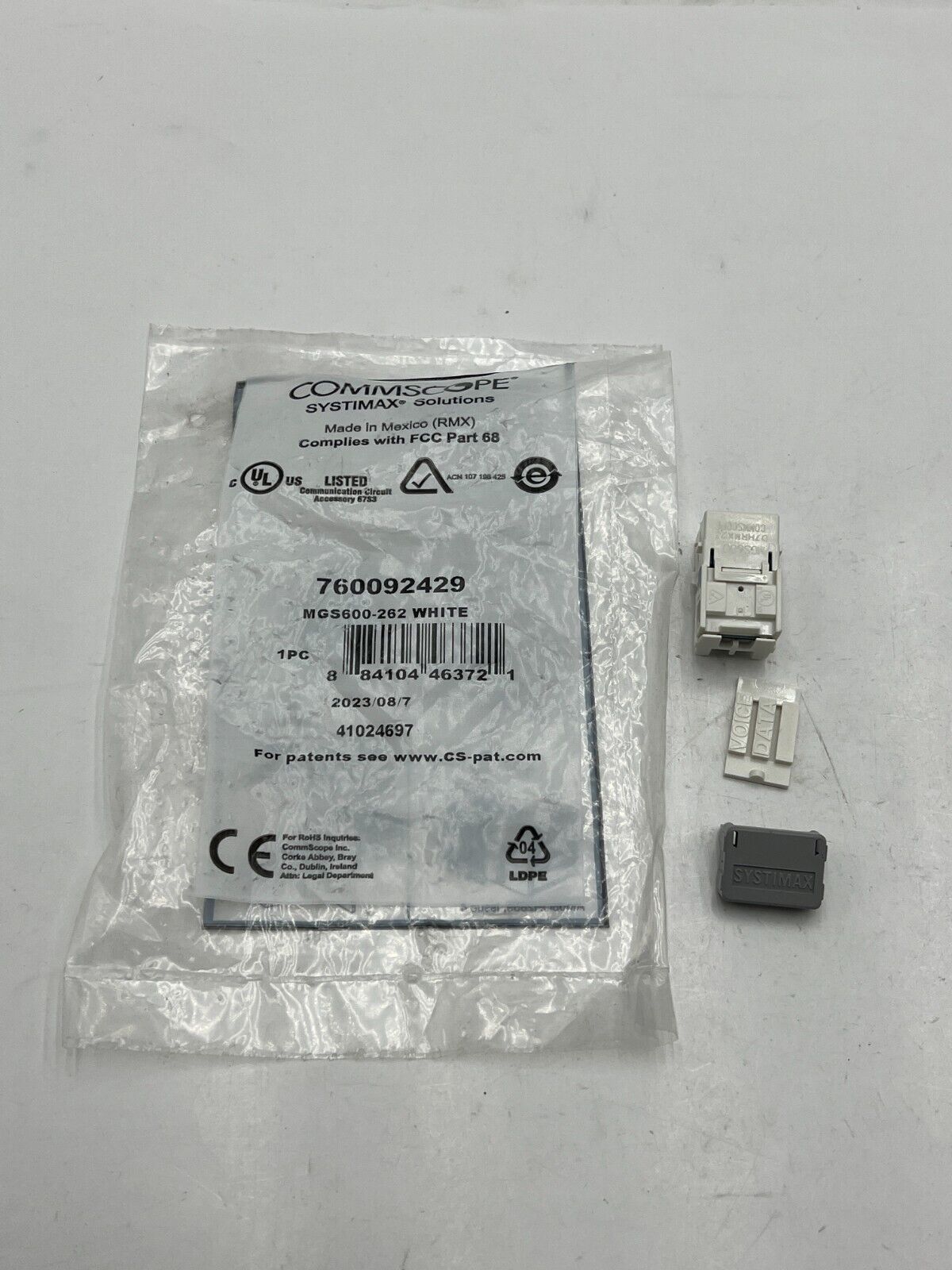 QTY 2 Commscope/Systimax GigaSpeed 10Gig Cat6a Modular Jack, White MGS600-262