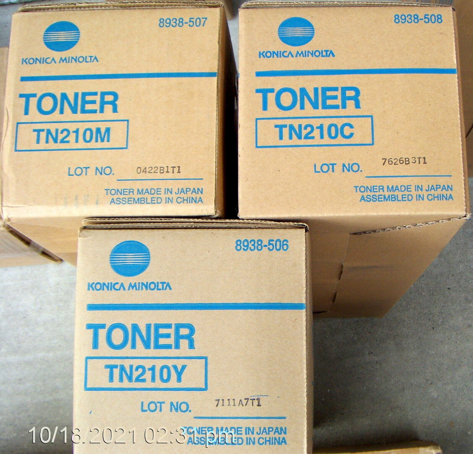  SET of 3 Konica Minolta TN210C TN210M TN210Y toner cartridges