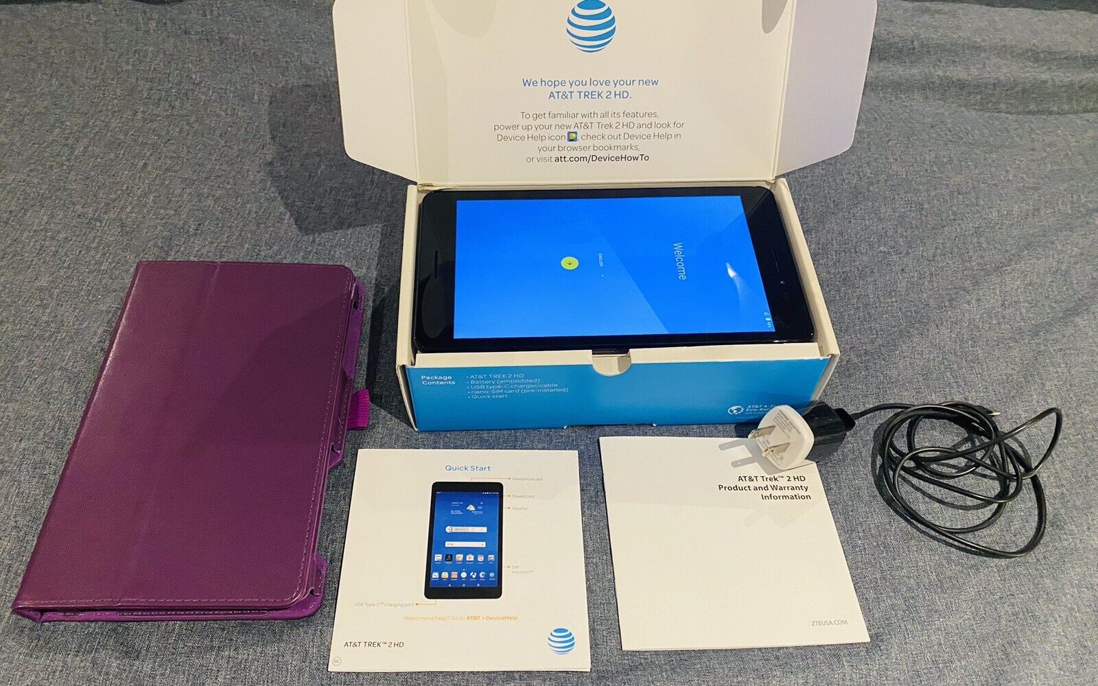 16G AT&T ZTE Trek 2 HD Tablet - Slightly Used With Original Box & Tablet Cover
