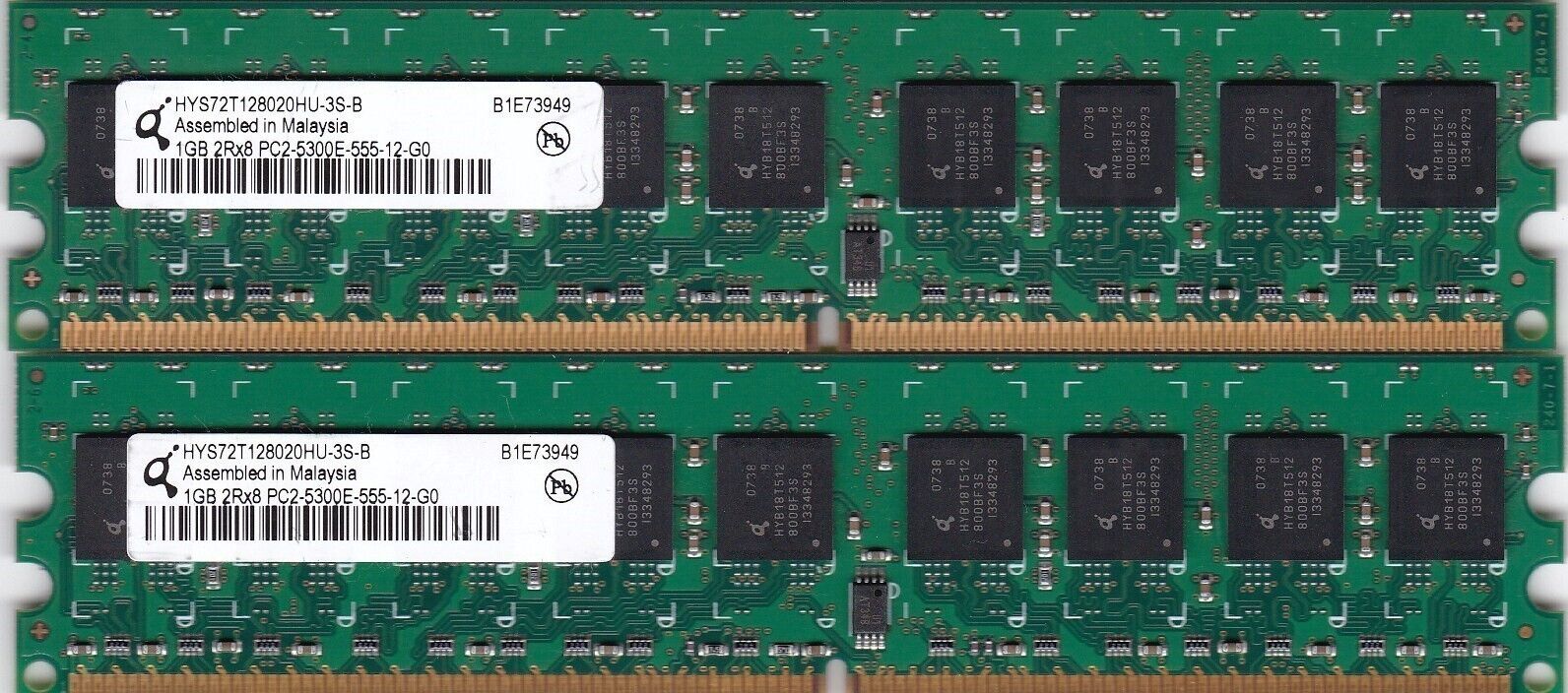2GB 2x1GB PC2-5300E QIMONDA DDR2 ECC RAM WORKSTATION/SERVER HYS72T128020HU-3S-B