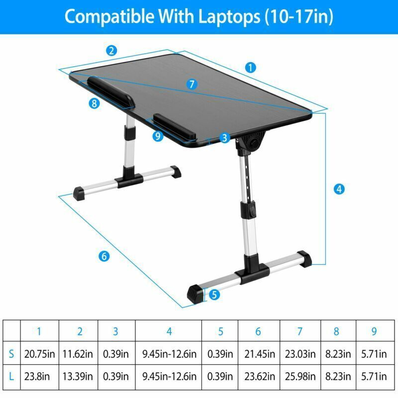 Adjustable Laptop Bed Tray Stand Table w/ Foldable Leg for Sofa Couch Floor Desk