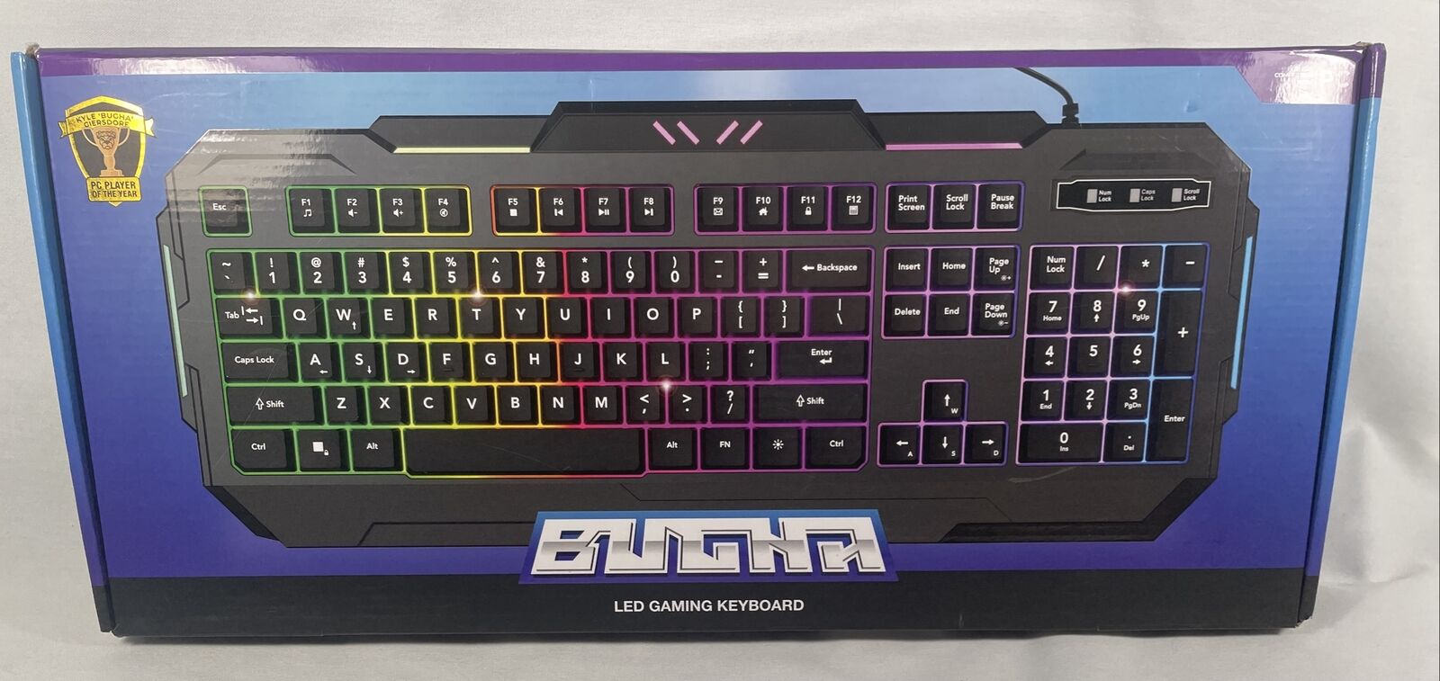 NIOB Bugha LED Gaming Keyboard Fortnite Champion PC Computer NEW IN OPEN BOX