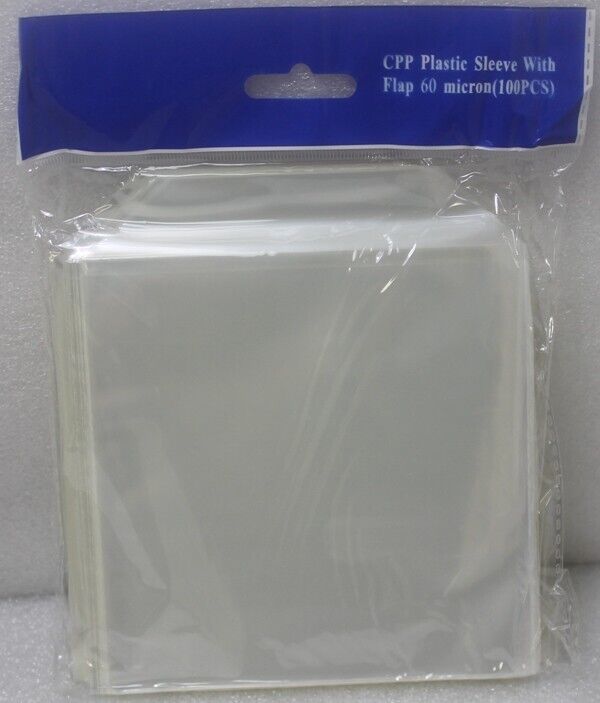 100 THIN CPP Clear Plastic Sleeve Bag with Flap for CD DVD Disc 60 Microns