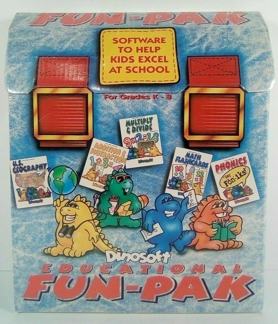 Vtg 1992 Dinosoft Educational Fun-Pak Geography Math Algebra IBM/Tandy 3.5 Disk
