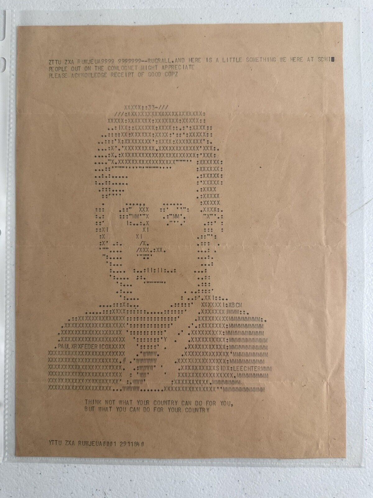 Rare JFK ASCII Art by San Francisco Mime Troupe - Vintage Political Collectible
