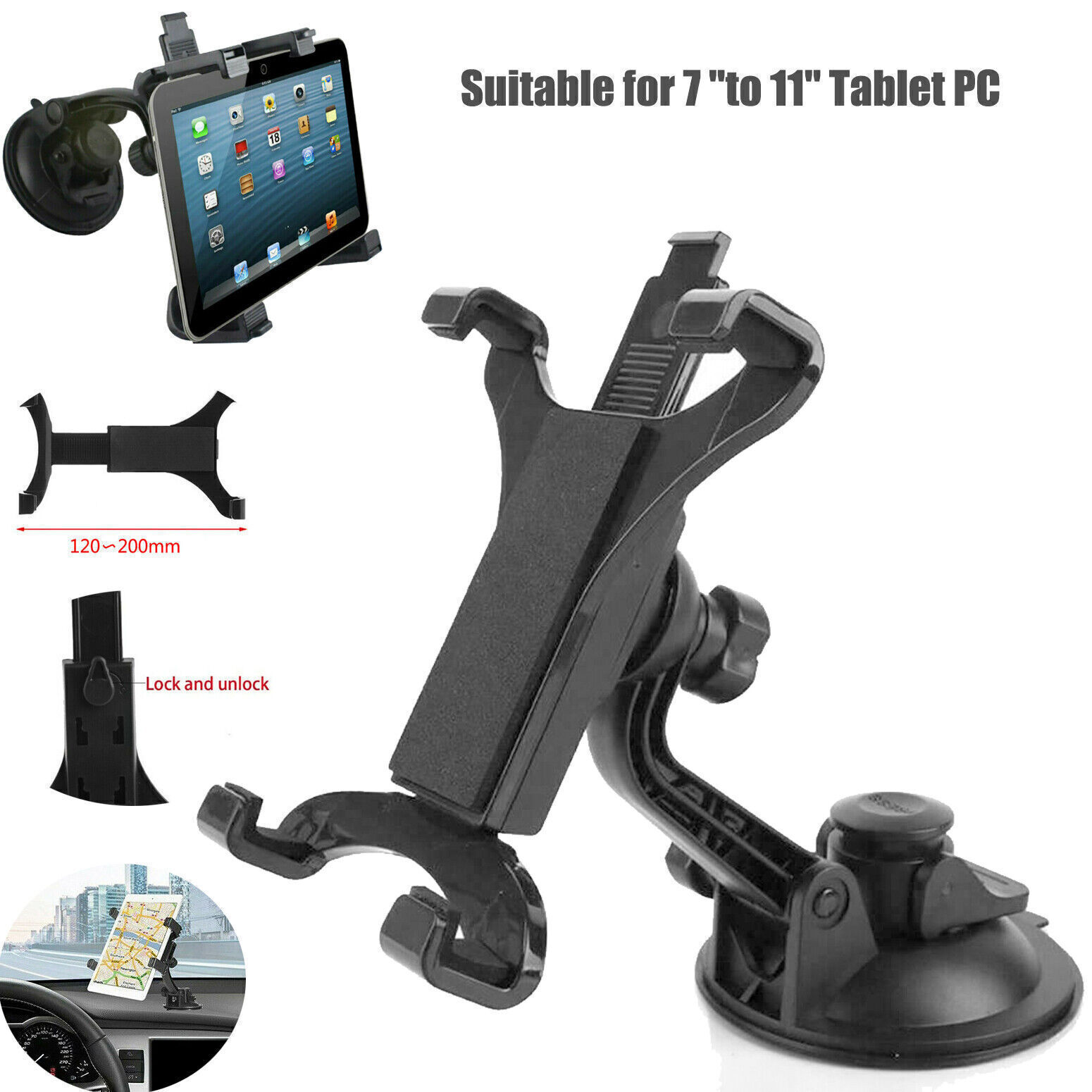 Universal 360° Rotating Car Mount Windshield Tab Holder For 7-11in Tablet PC GPS