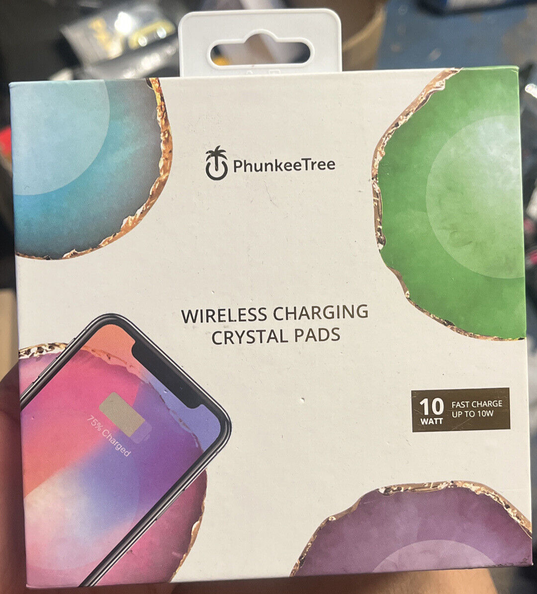 Phunkeetree Wireless Charging Crystal Agate Pad Fast Charge 10 Watt White New