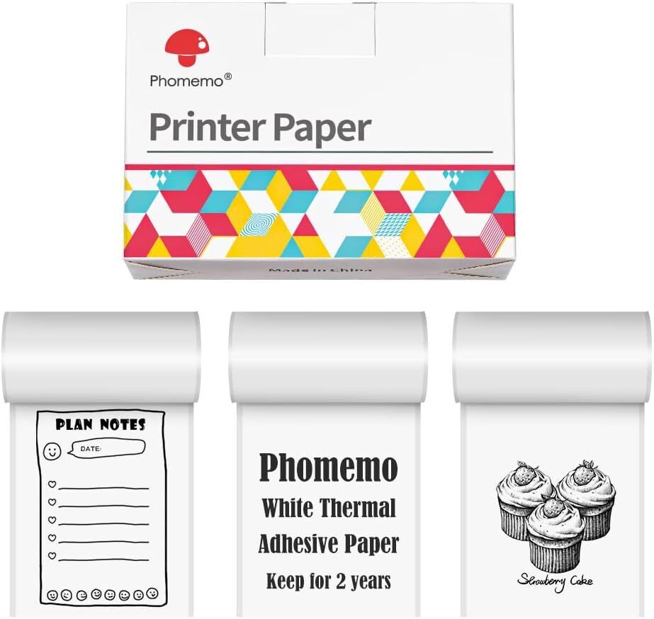 3 Rolls Sticker Self-Adhesive White Thermal Paper for Phomemo M02 M03 M04S M04AS