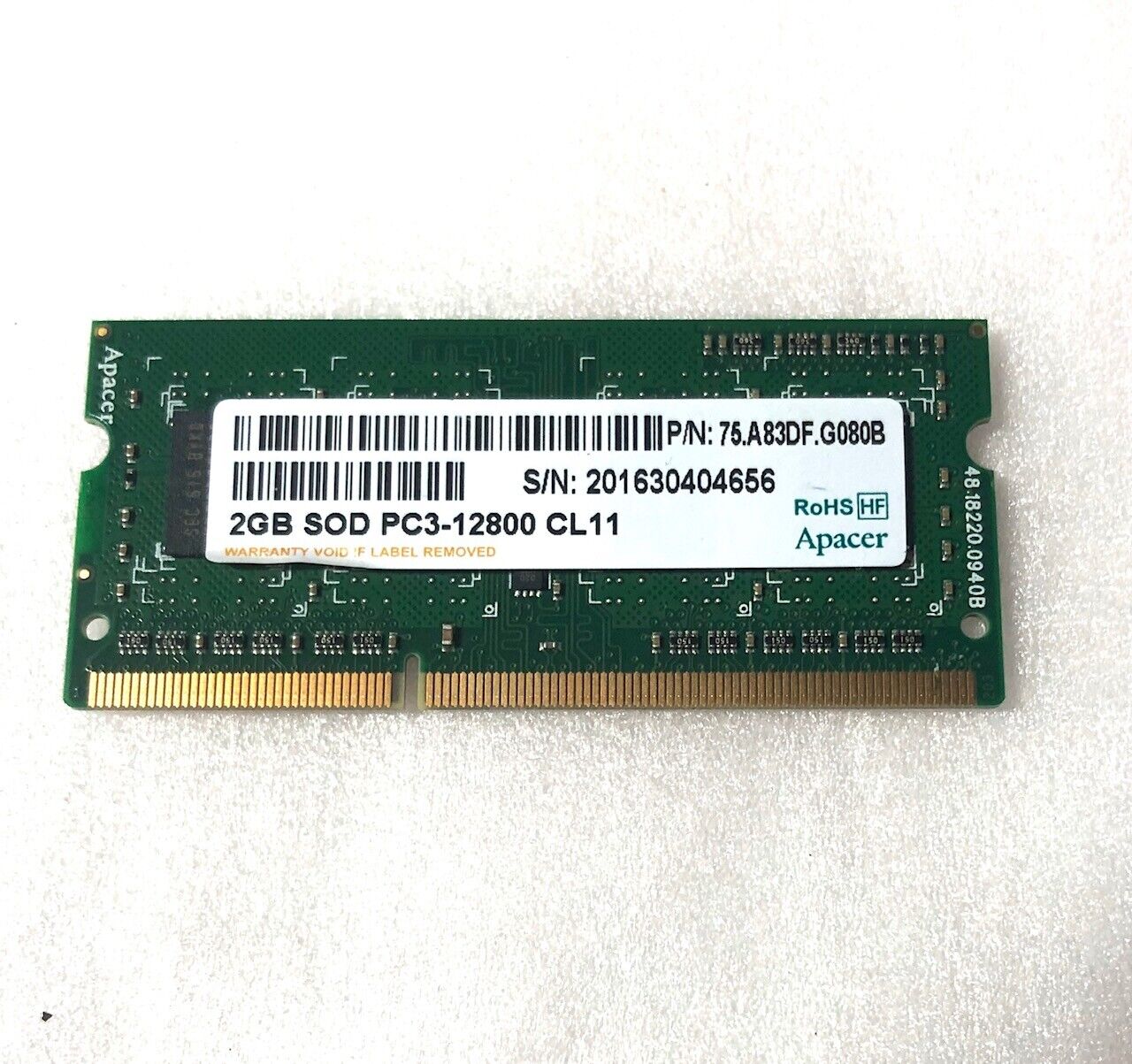 75.A83DF.G080B Apacer 2GB DDR3 PC3-12800S Sodimm Memory Laptop RAM lot of 2