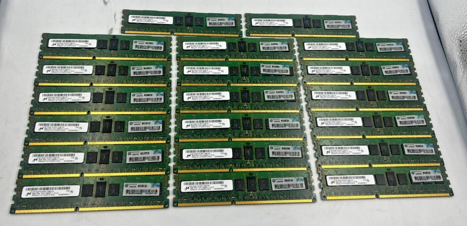 SERVER RAM -MICRON *LOT OF 20* 8GB 1RX4 PC3 -12800R MT18JSF1G72PZ-1G6E1HF/TESTED
