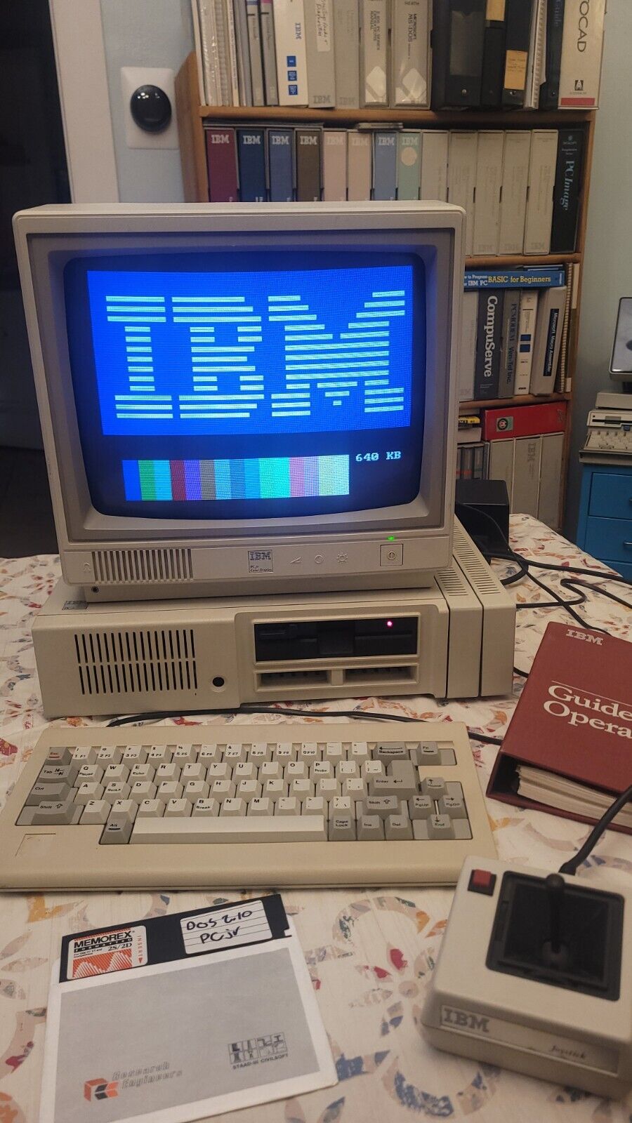 IBM PCjr Personal Computer W/ 640k RAM Monitor Keyboard Joystick Manual Working