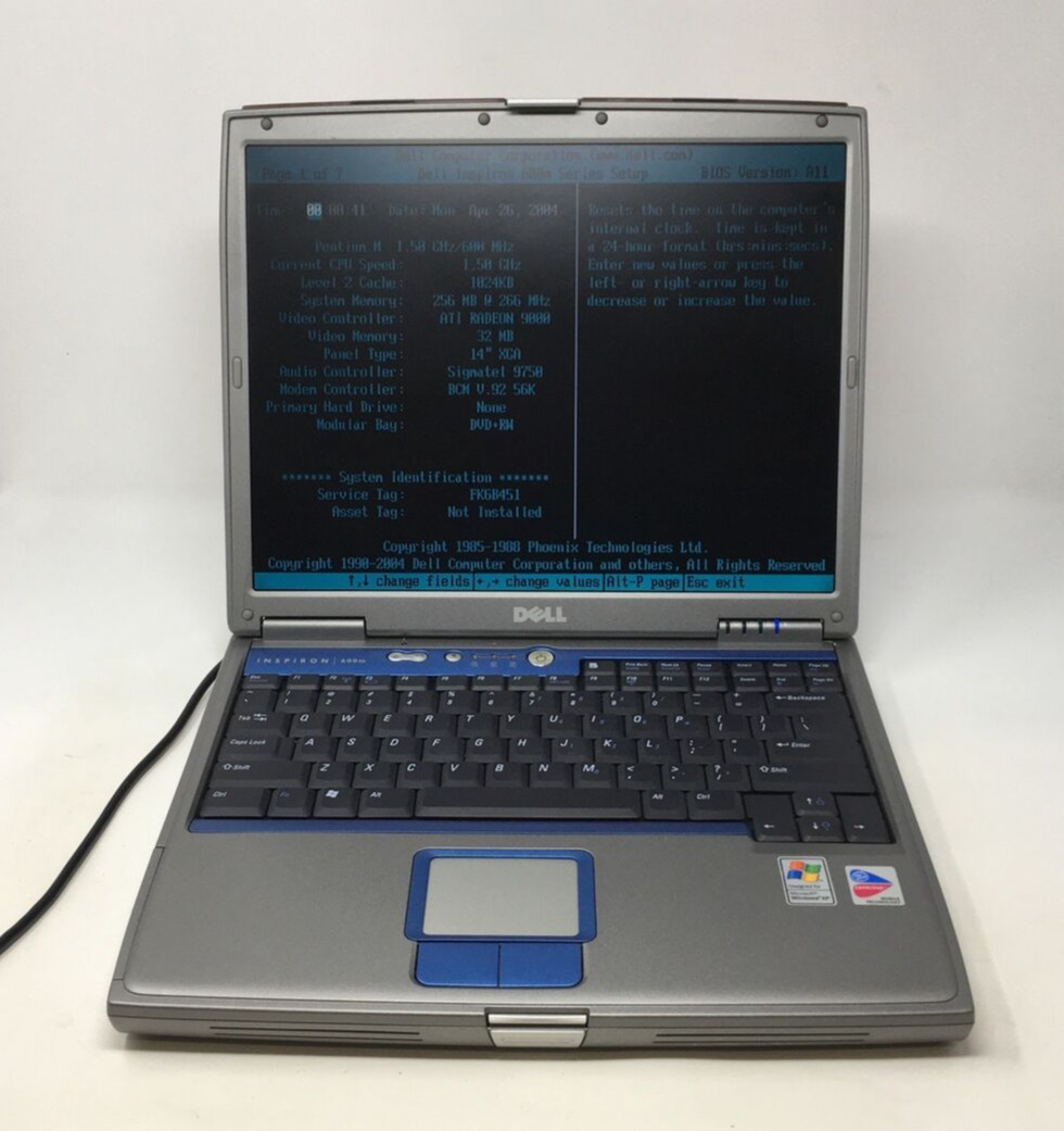 Dell Inspiron 600M Laptop Pentium M 1.5GHz 256MB RAM NO HDD/OS