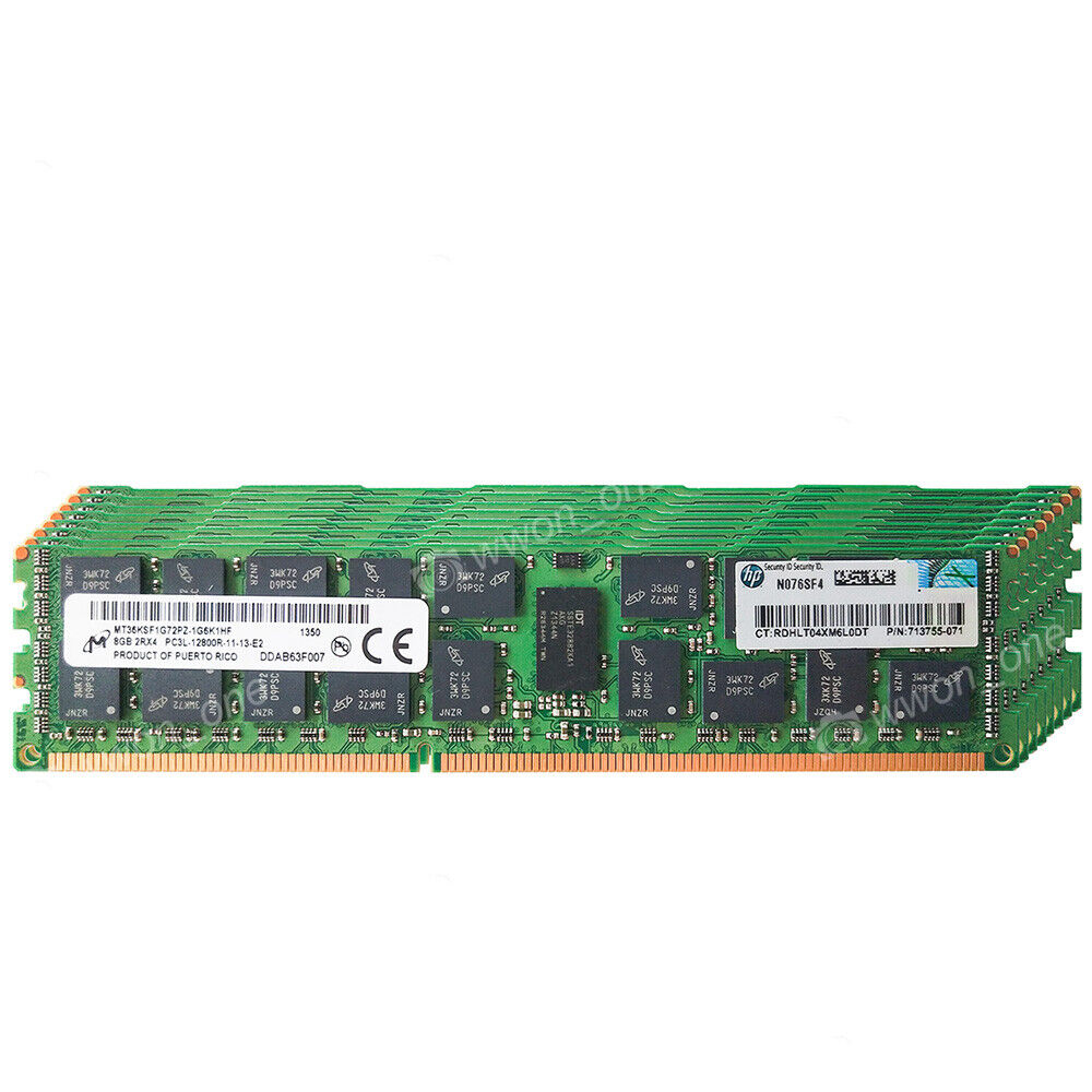 Micron 128GB 16x8GB 2Rx4 PC3L-12800R 1600MHz 240P CL11 ECC REG Server RAM Memory