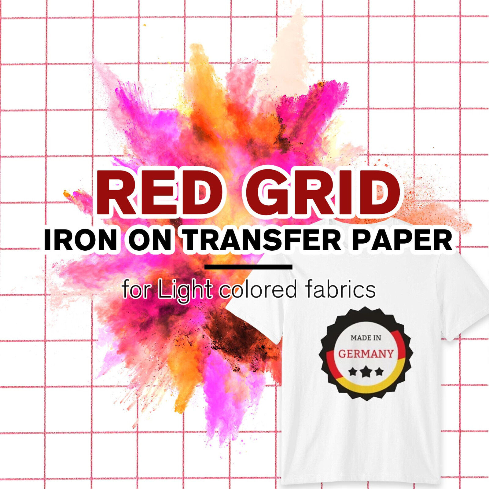 500 PK Bulk Iron-on Heat Transfer Paper Light Red Grid for Inkjet Laser Cutter