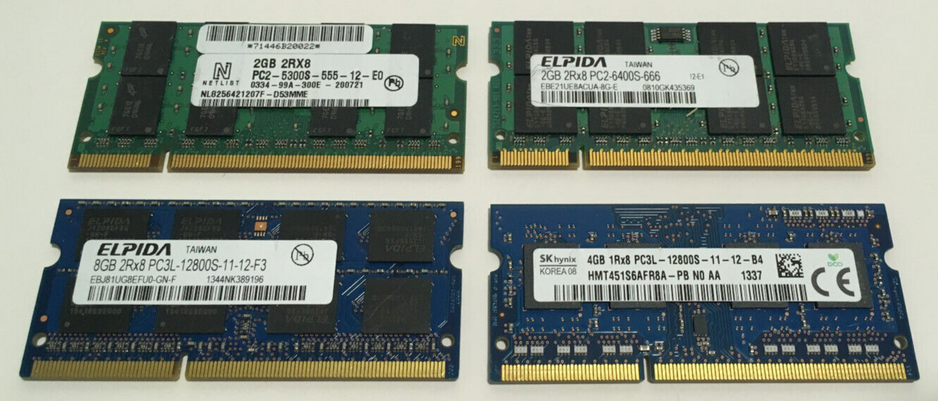 Netlist 2GB 2RX8, Elpida 2GB 2RX8, Elpida 8GB 2RX8 & SK Hynix 4GB 1RX8 Lot of 4
