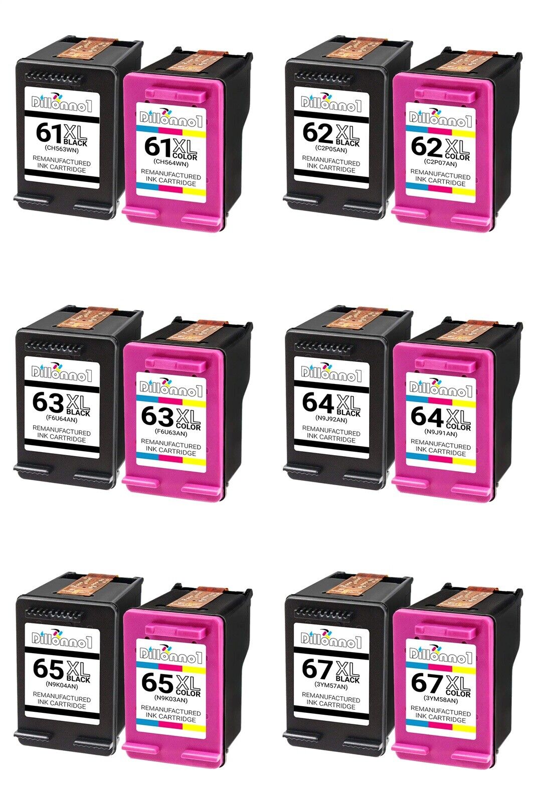 For HP 61XL 62XL 63XL 64XL 65XL 67XL Combo Ink Cartridges