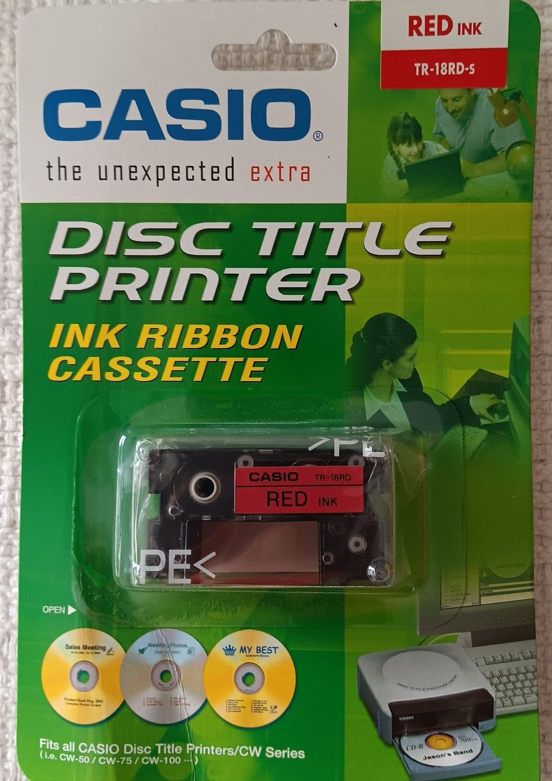 Casio Disc Title Printer CW-100 Ink Ribbon Cassette Red Ink TR-18RD-s