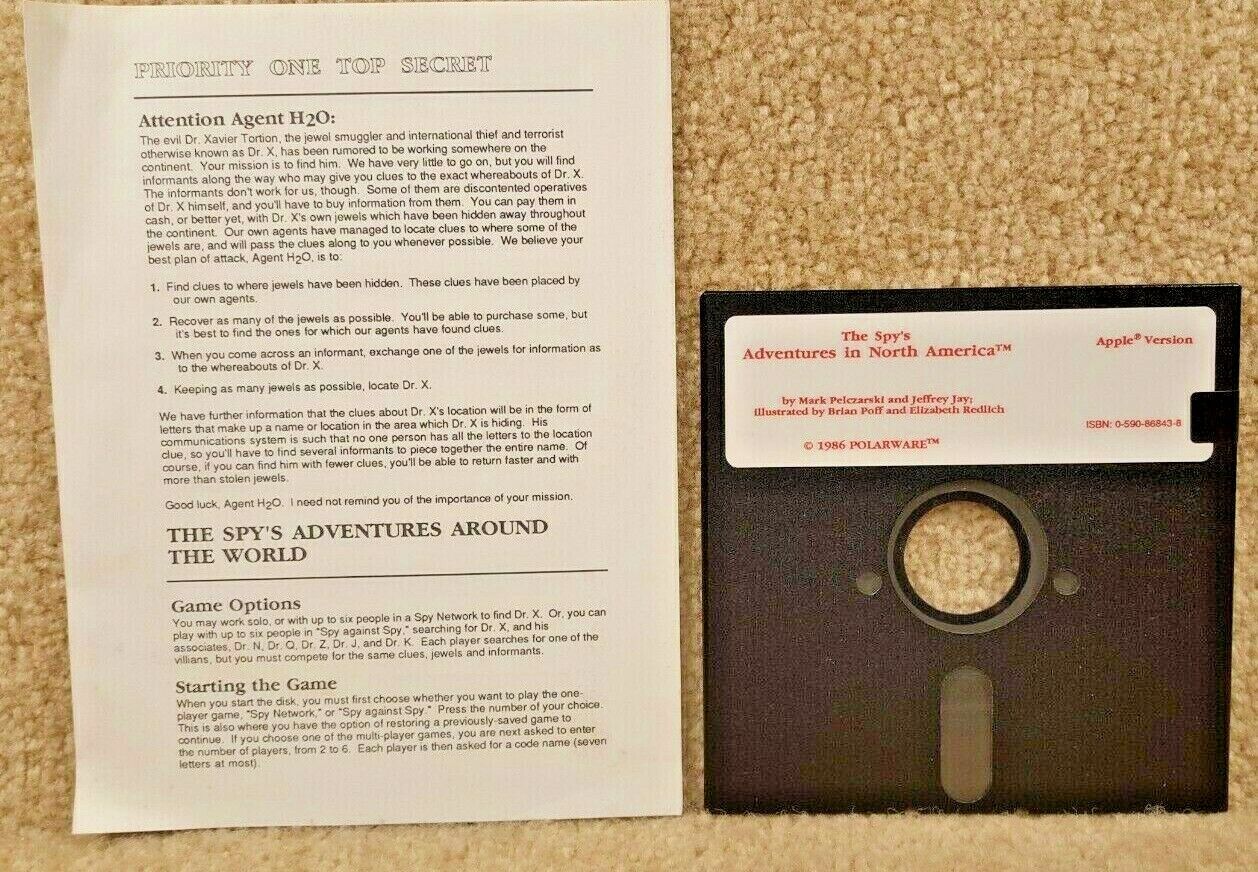 Vintage 1987 Apple IIe IIc II+ Polarware Spy vs Spy Adventures in North America