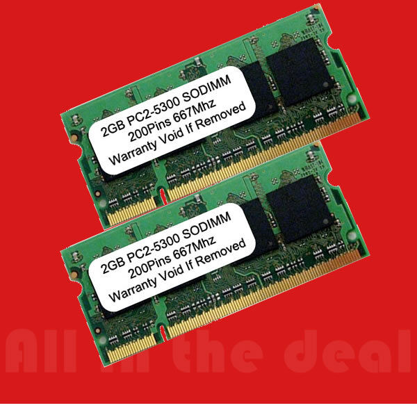 4GB kit 2X 2GB DDR2 SODIMM PC5300 PC2 5300 667 MHz 200pin LAPTOP NOTEBOOK MEMORY