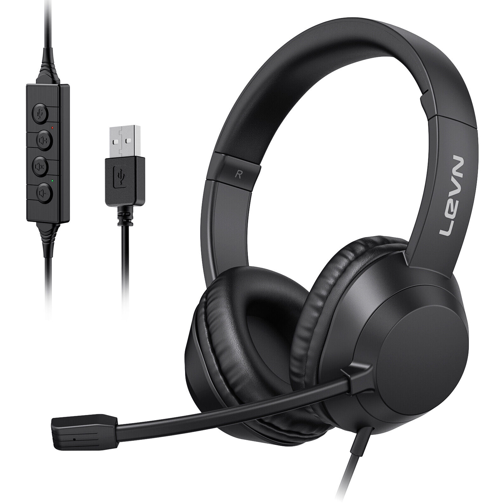 LEVN USB Wired Headset For PC With Microphone Noise Cancelling & Audio Controls