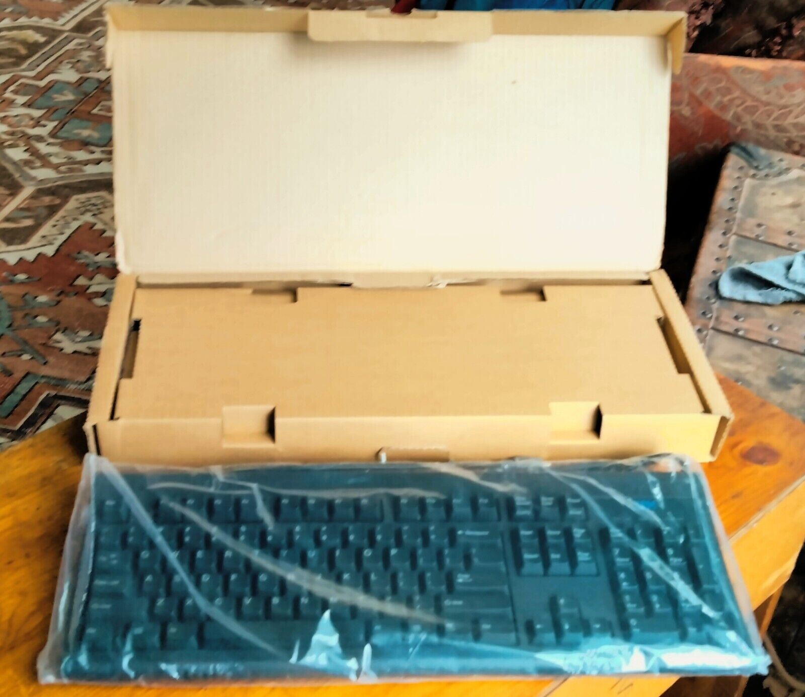VINTAGE Original IBM Keyboard P/S2 Corded KB-8953 Blue Logo BLACK Retro NEW NOS
