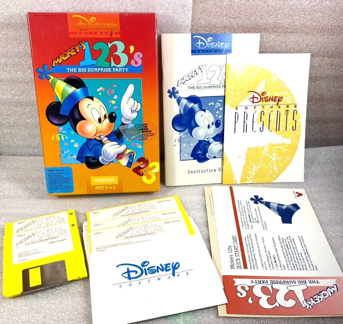 Vintage Mickey\'s 123\'s Sound Source IBM PC DOS XT EGA CGA GAME Floppy