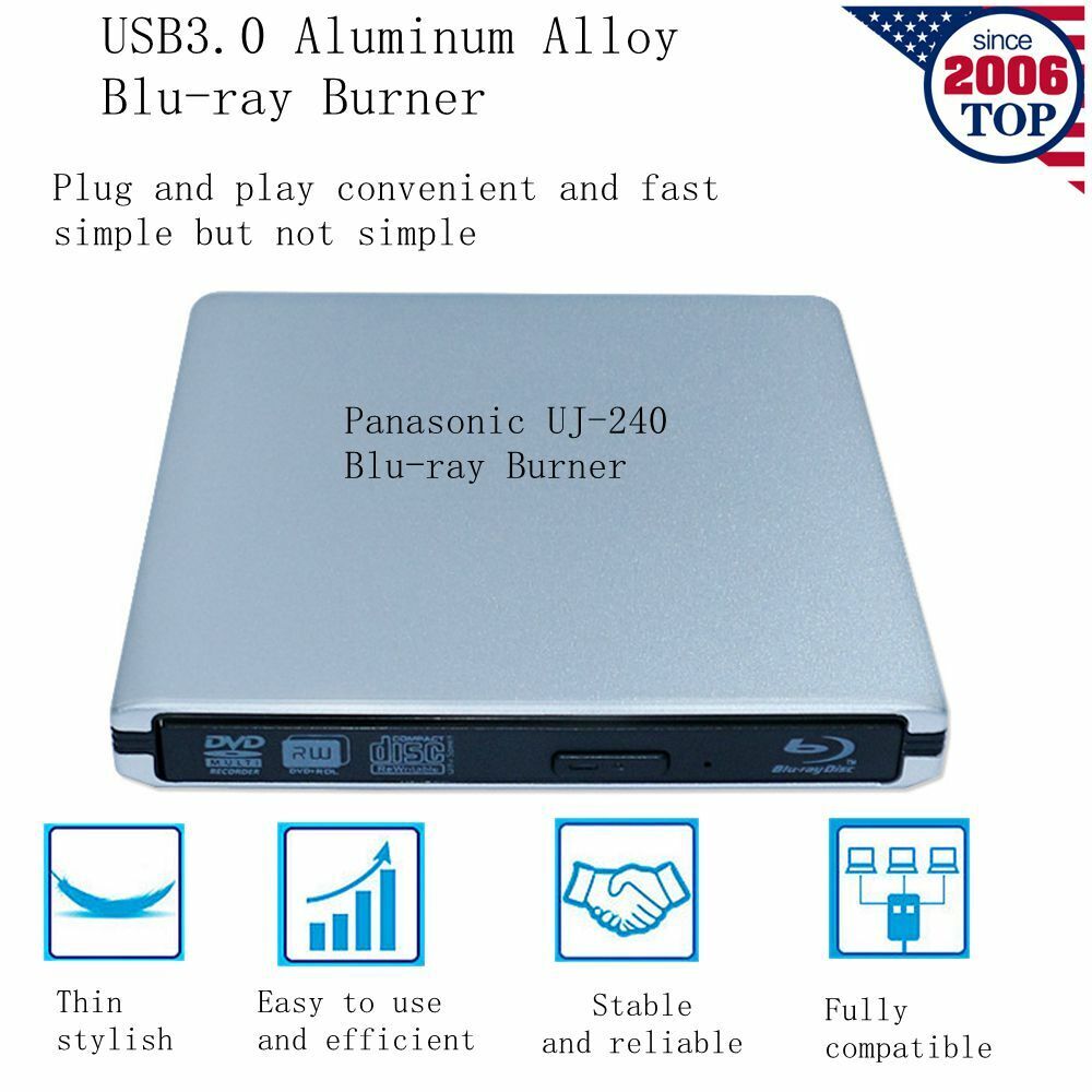 USB3.0 External Panasonic UJ-240 6X Blu-Ray Burner BD-RE DVD RW Drive