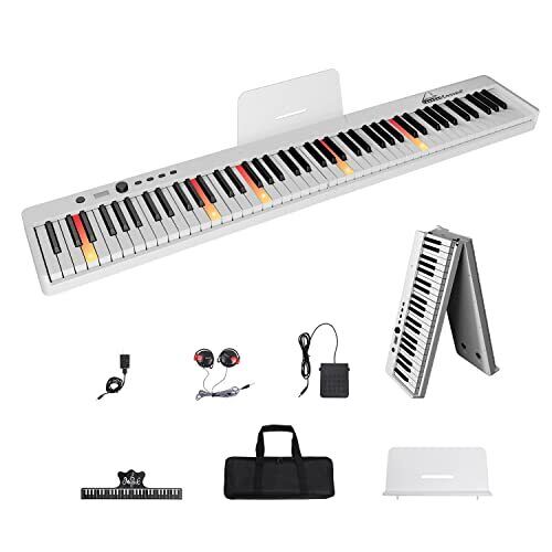 COSSAIN Piano Keyboard 61 Keys, Folding Digital Piano with Light up Key, Semi-We