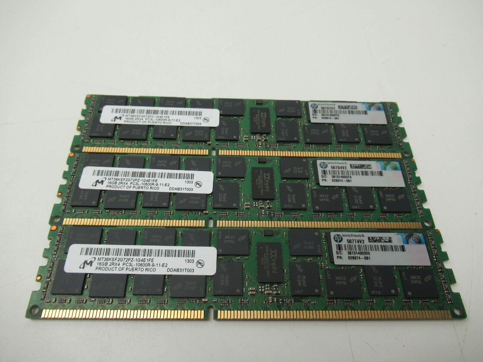 Lot of 3x16GB=48GB Micron MT36KSF2G72PZ-1G4E1FE 2Rx4 PC3L-10600R Server Memory