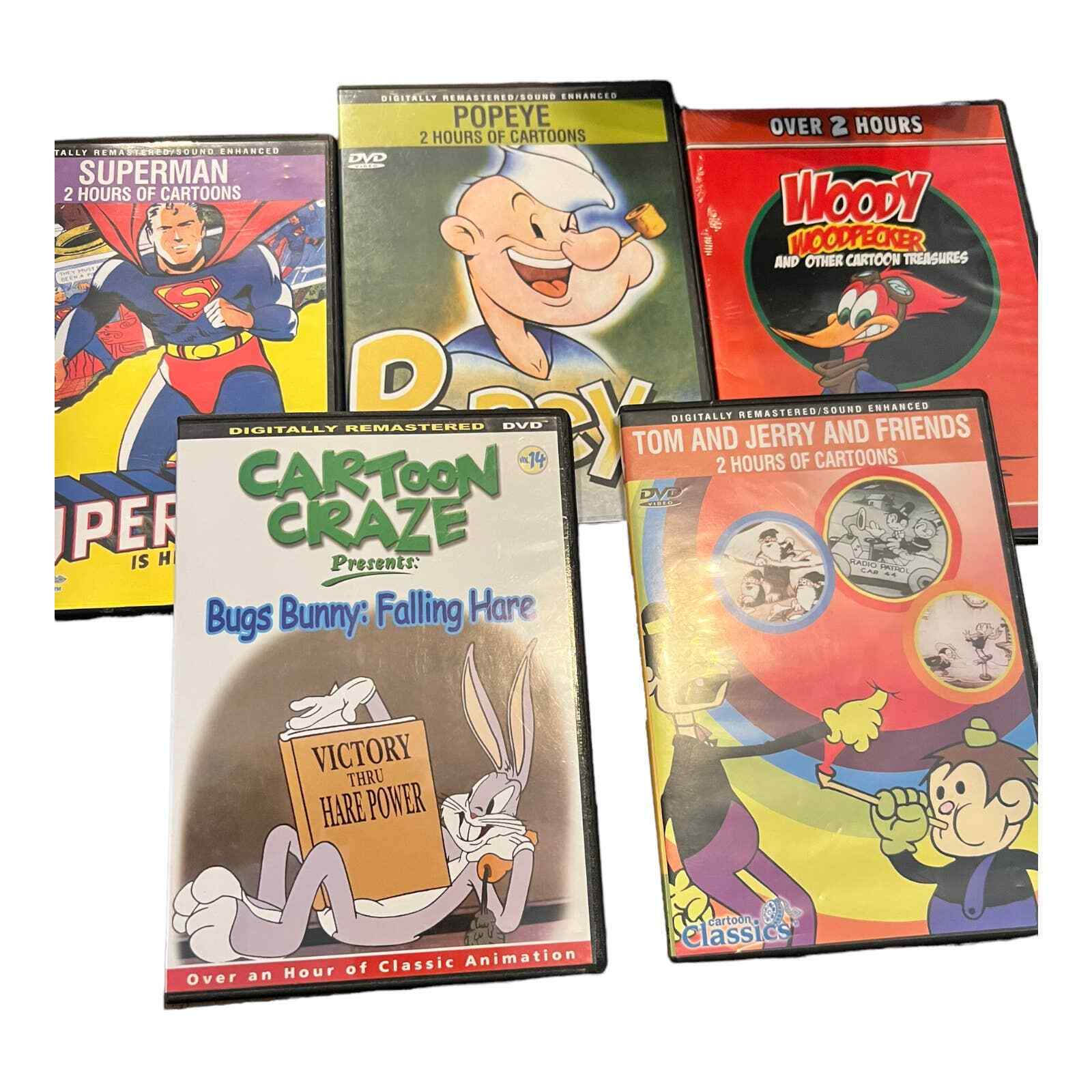 Classic Cartoon DVD Set of 5. Bugs Bunny, Tom and Jerry, Woody, Popeye, Superman