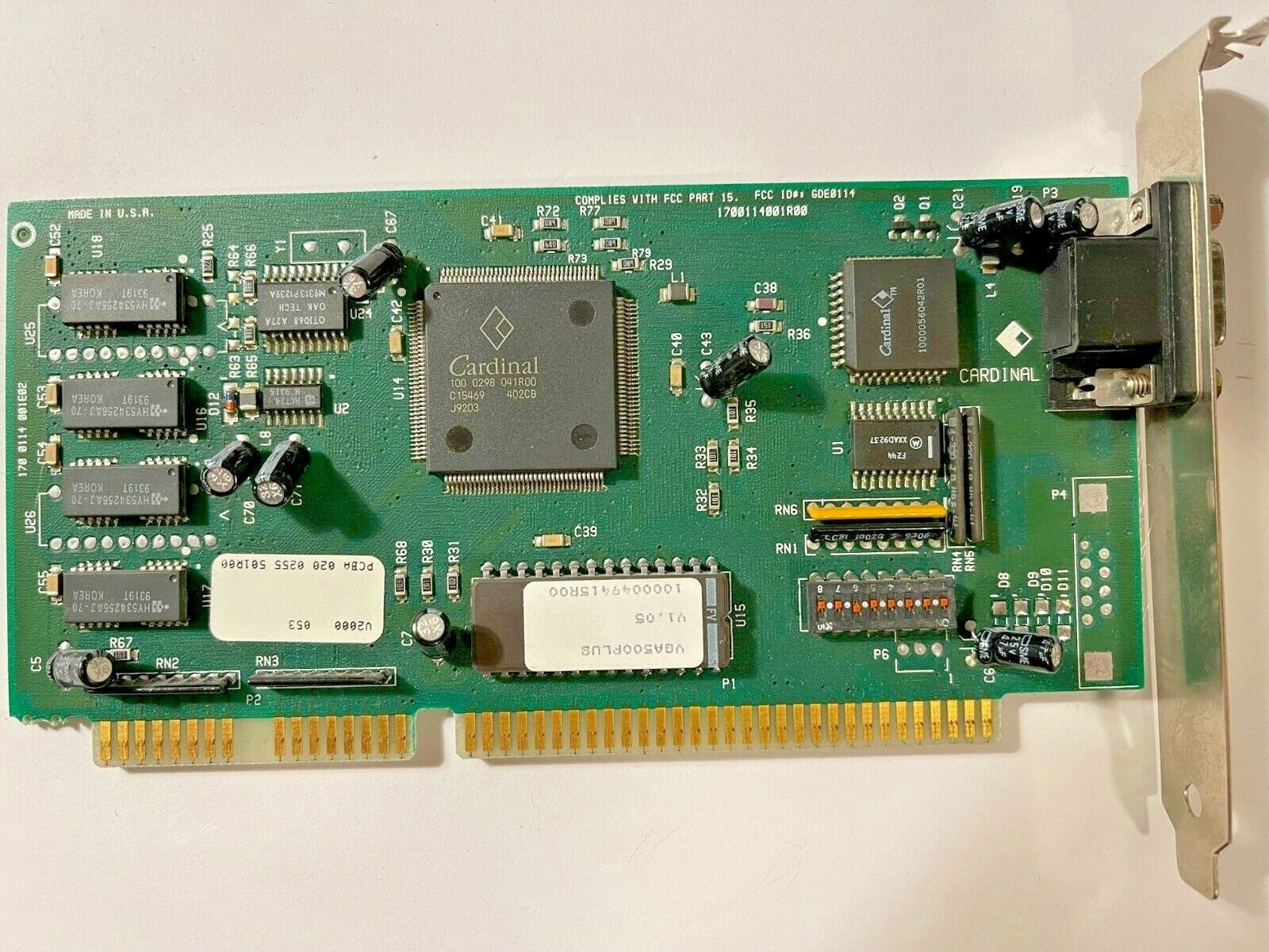 RARE VINTAGE 1991 CARDINAL TECHNOLGIES VGA500+ 16-BIT ISA VGA CARD GDE0114 MXB9