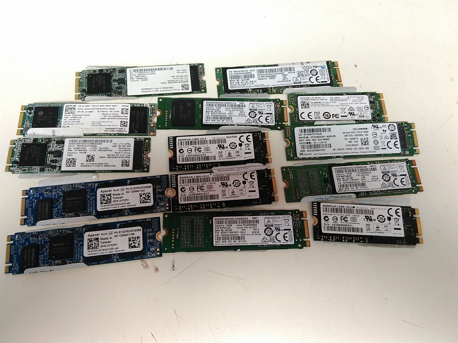 Lot of 14 Mixed Brands 64GB to 192GB M.2 Internal SATA SSD Solid State Drive 