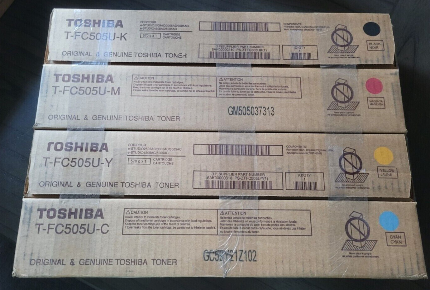 Full SET of 4 TOSHIBA T-FC505U-K/C/M/Y Toner Cartridges FREE UPS SHIPPING
