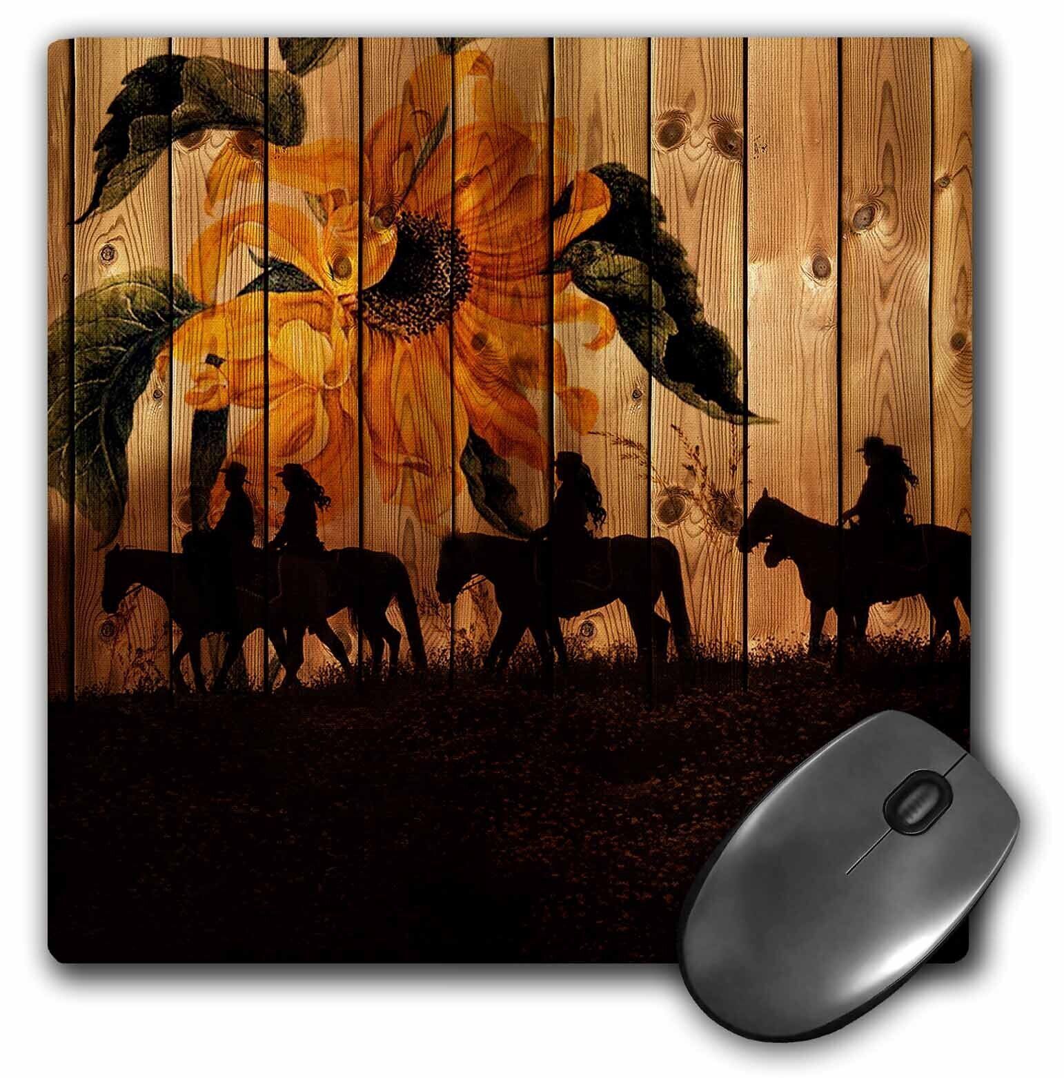 3dRose Western cowgirl silhouettes against barn wood with a vintage sunflower an