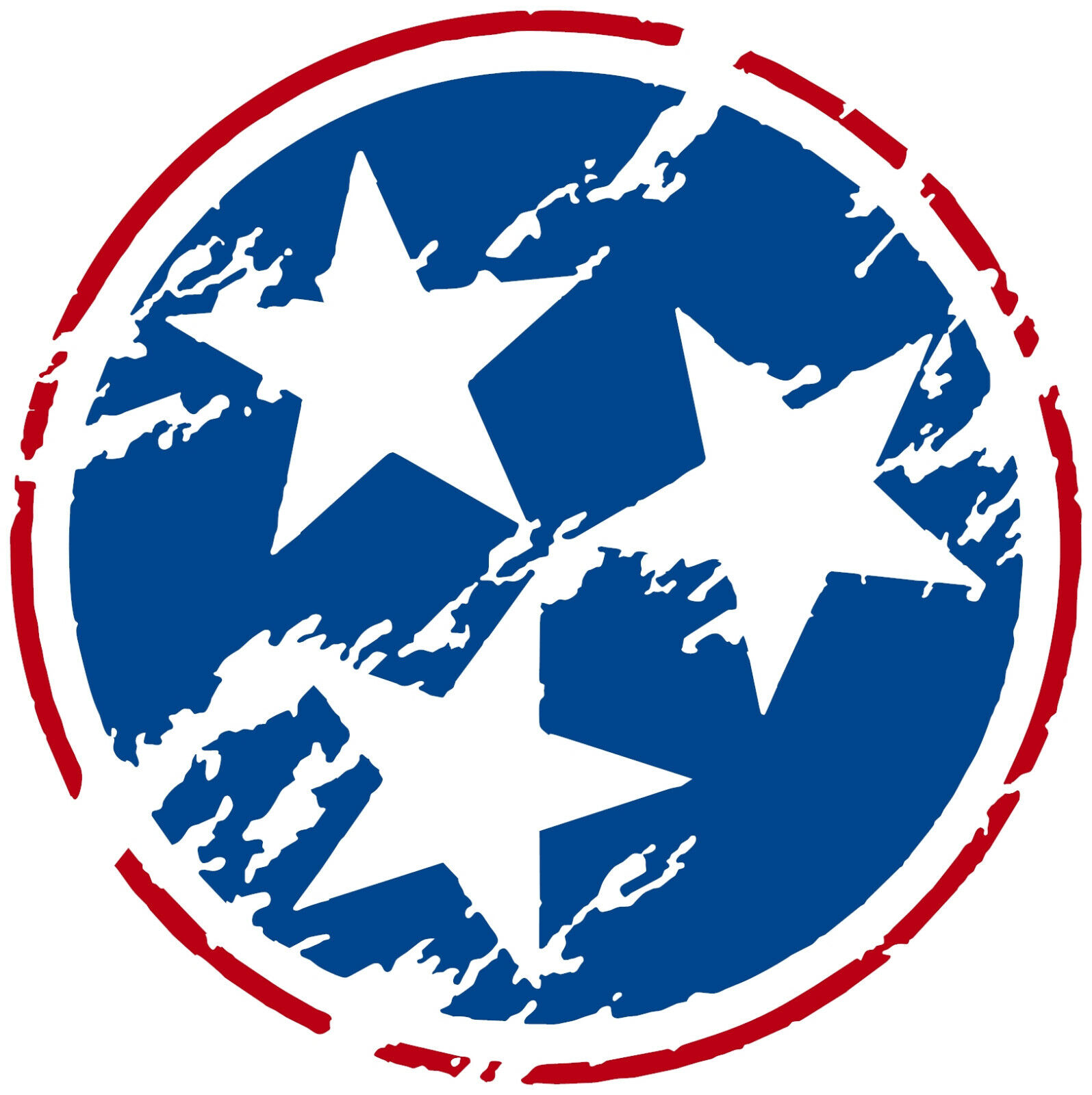 Tennessee Distressed Tri Star Blue and Red Sticker Decal (Select your Size)