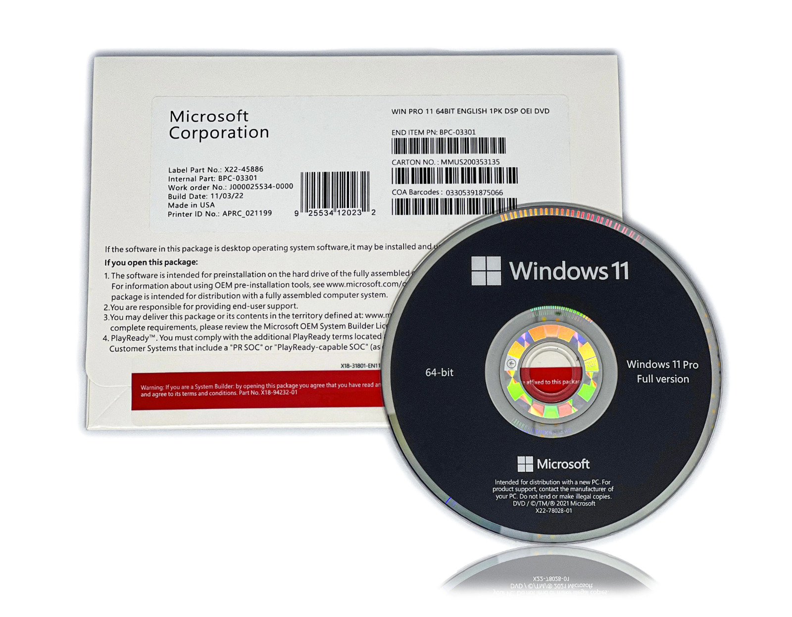Microsoft Windows 11 Pro 64Bit German OEM Full Version Original License + DVD