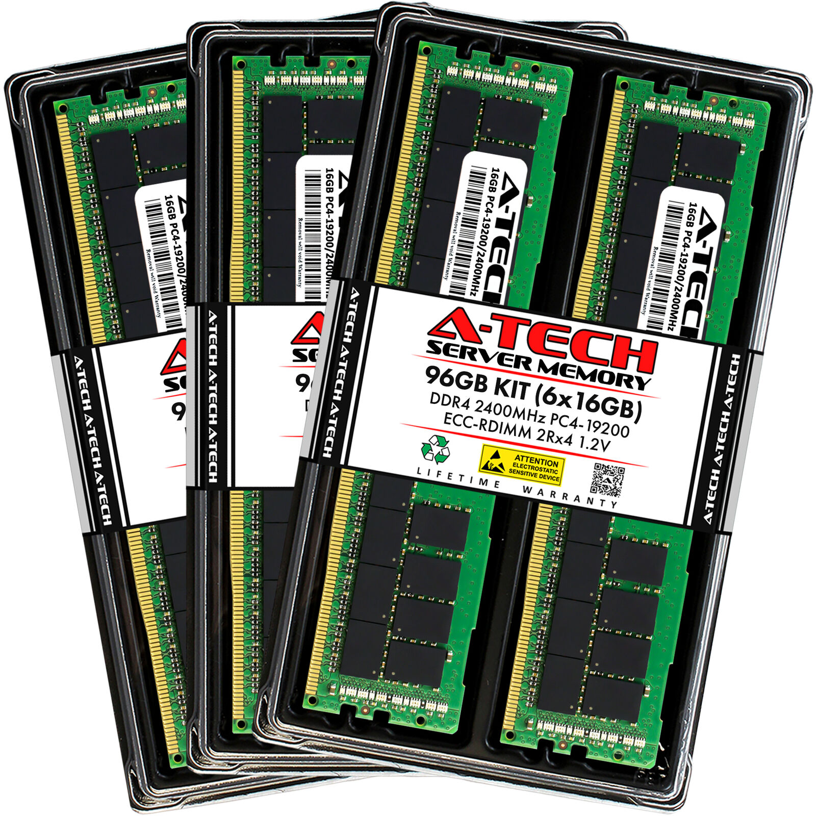 A-Tech 96GB 6x 16GB 2Rx4 PC4-19200R DDR4 2400MHz ECC REG RDIMM Server Memory RAM