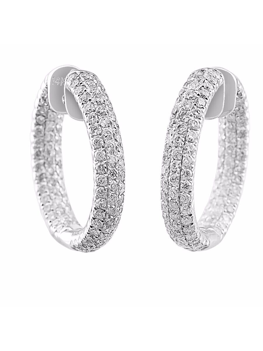 In & Out Diamond Hoop Earrings Set in 14K White Gold 2.10 Carats ER7016W-H
